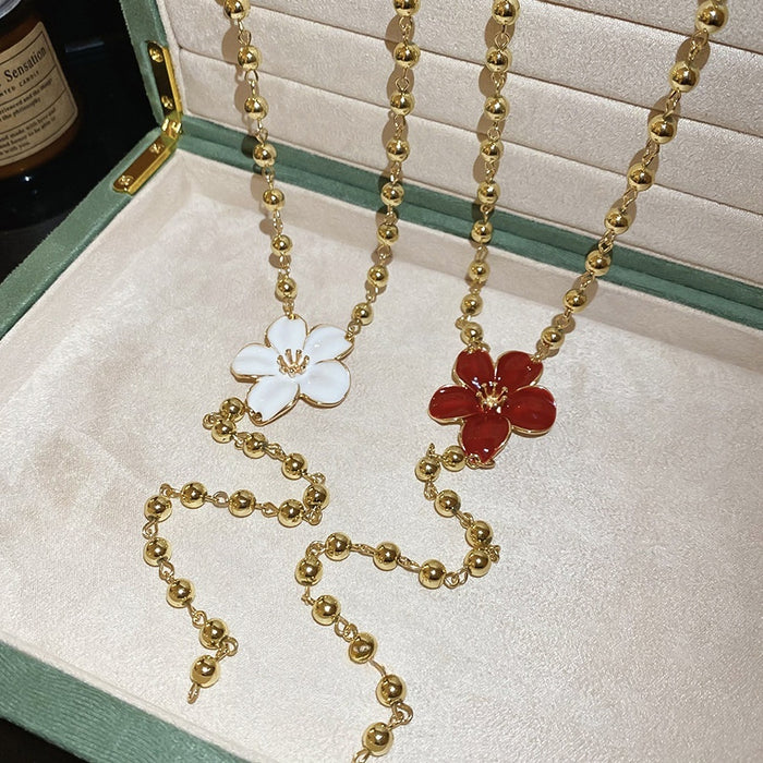 Old Money Style Resin Flower Geometric Long Sweater Necklace Vintage Light Luxury Pendant