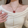 Old Money Style Resin Flower Geometric Long Sweater Necklace Vintage Light Luxury Pendant view 4