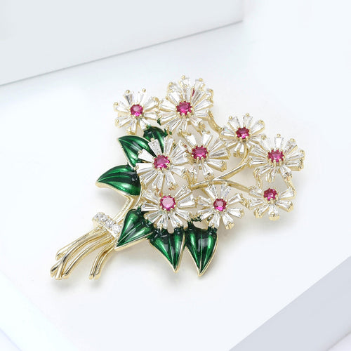 Alloy Zircon Daisy Bouquet Brooch Pin For Clothing Decoration
