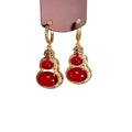 14K Gold Plated Red Resin Gourd Earrings With Sparkling Zircon Vintage Light Luxury Style view 5