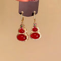 14K Gold Plated Red Resin Gourd Earrings With Sparkling Zircon Vintage Light Luxury Style view 3