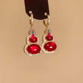 14K Gold Plated Red Resin Gourd Earrings With Sparkling Zircon Vintage Light Luxury Style view 2