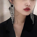 Copper Geometric Round Rhinestone Tassel Drop Earrings With Silver Needle Minimalist Light Luxury Style view 3