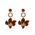 Vintage Maillard Brown Acrylic Flower Geometric Drop Earrings With Gold Alloy Ring Crystal Luxury Earrings view 5