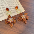 Vintage Maillard Brown Acrylic Flower Geometric Drop Earrings With Gold Alloy Ring Crystal Luxury Earrings view 2