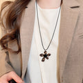 Ethnic Style Stone Wood Ceramic Beaded Heart Flower Pendant Sweater Necklace For Women view 3