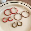 Vintage Metal Oil Drip Geometric Round Pendant Hoop Earrings With Silver Needle For Women view 4
