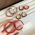 Vintage Metal Oil Drip Geometric Round Pendant Hoop Earrings With Silver Needle For Women view 2