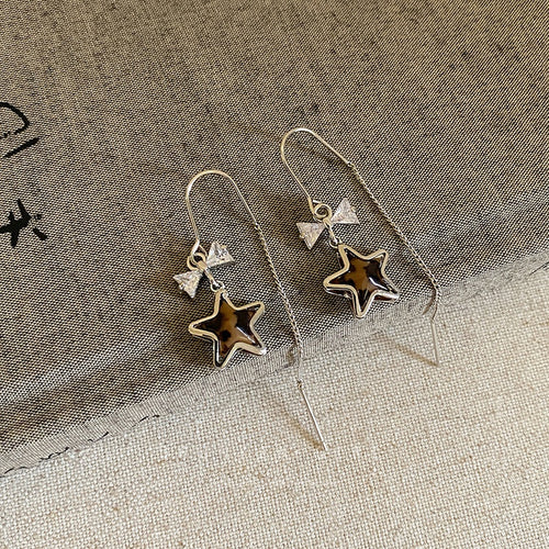Korean Style Copper Zircon Bow Star Leopard Pendant Threader Drop Earrings
