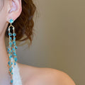 Geometric Rhinestone Inlaid Green Stone Tassel Crystal Long Stud Earrings For Women view 4