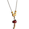 Cute Cartoon Mushroom Pendant Cord Wood Bead Sweater Necklace Round Geometric Vacation Style For Women view 5
