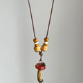 Cute Cartoon Mushroom Pendant Cord Wood Bead Sweater Necklace Round Geometric Vacation Style For Women view 2