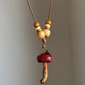 Cute Cartoon Mushroom Pendant Cord Wood Bead Sweater Necklace Round Geometric Vacation Style For Women view 1