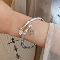 New Chinese Style Copper Open Bangle With Lotus Peace Bamboo Joint Character Design view 2