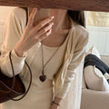 Maillard Vintage Wooden Heart Bamboo Sweater Necklace Ethnic Minimalist Fall Winter Pendant view 4