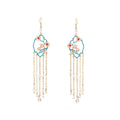 Vintage Enamel Flower Pearl Tassel Drop Elegant Alloy Palace Style Long Chain Dangle Earrings view 5