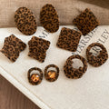 Vintage Ethnic Leopard Print Flocked Fabric Geometric Pleated Pendant Drop Earrings view 3