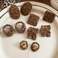 Vintage Ethnic Leopard Print Flocked Fabric Geometric Pleated Pendant Drop Earrings view 1