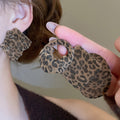 Vintage Ethnic Leopard Print Flocked Fabric Geometric Pleated Pendant Drop Earrings view 2