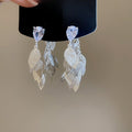 Chic Copper Zircon Hollow Leaf Tassel Drop Earrings With Silver Needle Geometric Design view 4