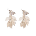 Chic Copper Zircon Hollow Leaf Tassel Drop Earrings With Silver Needle Geometric Design view 5