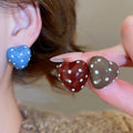Alloy Silver Needle Enamel Polka Dot Heart Stud Earrings For Women Vintage Sweet Commuter Style view 2