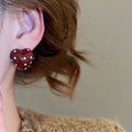 Alloy Silver Needle Enamel Polka Dot Heart Stud Earrings For Women Vintage Sweet Commuter Style view 4