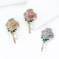 Alloy Rhinestone Rose Flower Brooch For Elegant Women's Clothing Decoration view 3