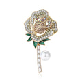Alloy Rhinestone Rose Flower Brooch For Elegant Women's Clothing Decoration view 2
