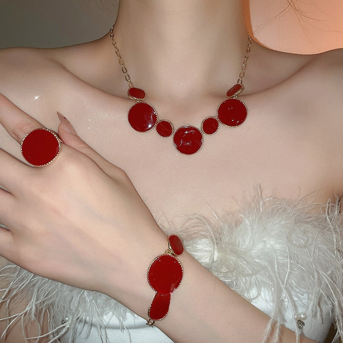Vintage Geometric Enamel Alloy Jewelry Set With Bracelet Ring Necklace For Women