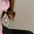18K Gold Plated Metal Layered Teardrop Pendant Earrings For Women European American Style view 3