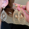18K Gold Plated Metal Layered Teardrop Pendant Earrings For Women European American Style view 1