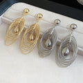 18K Gold Plated Metal Layered Teardrop Pendant Earrings For Women European American Style view 2