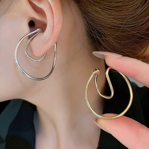 Western Style Irregular Round Twisted Metal Clip-on Earrings Geometric Ear Cuff Jewelry