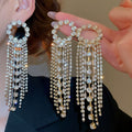 Copper Rhinestone Round Tassel Drop Earrings With Silver Posts, Elegant European Style view 1