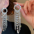Copper Rhinestone Round Tassel Drop Earrings With Silver Posts, Elegant European Style view 3