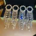 Copper Rhinestone Round Tassel Drop Earrings With Silver Posts, Elegant European Style view 2
