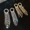 Copper Rhinestone Round Tassel Drop Earrings With Silver Posts, Elegant European Style view 4