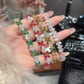 Light Luxury Green Zircon Flower Copper Bracelet, Fresh Forest Style Designer Jewelry view 4