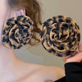 Fabric Leopard Print Flower Drop Earrings, European American Statement Style For Women view 1