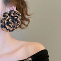 Fabric Leopard Print Flower Drop Earrings, European American Statement Style For Women view 3