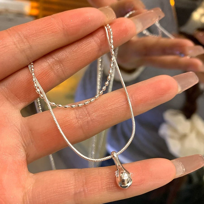 Minimalist Stainless Steel Waterdrop Pendant Double Layer Clavicle Sweater Necklace For Women