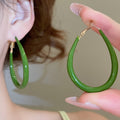 Metal Hoop Earrings With Enamel Round Twisted Rhombus Teardrop Pendant Fresh Forest Style view 3