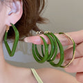 Metal Hoop Earrings With Enamel Round Twisted Rhombus Teardrop Pendant Fresh Forest Style view 1