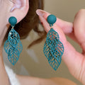Metal Hollow Petal Leaf Tassel Drop Earrings New Chinese Style Silver Post Floral Studs view 3