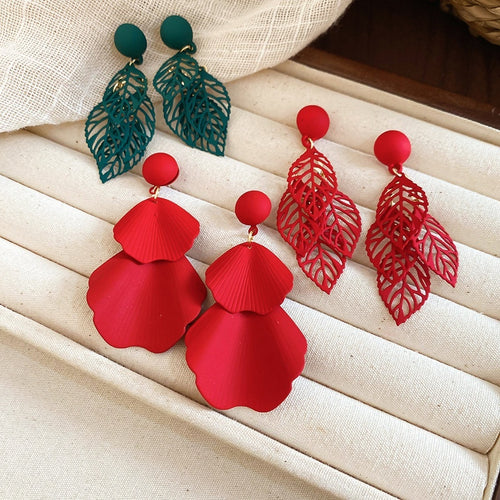Metal Hollow Petal Leaf Tassel Drop Earrings New Chinese Style Silver Post Floral Studs