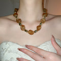 Vintage Acrylic Ombre Irregular Beaded Necklace Bracelet Jewelry Set For Women view 4