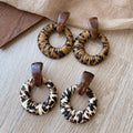 Maillard Style Resin Leather Leopard Print Geometric Round Pendant Drop Earrings view 3