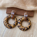 Maillard Style Resin Leather Leopard Print Geometric Round Pendant Drop Earrings view 4