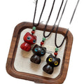 Braided Cord Crystal Wood Black Cat Cartoon Pendant Sweater Necklace Dark Style view 5